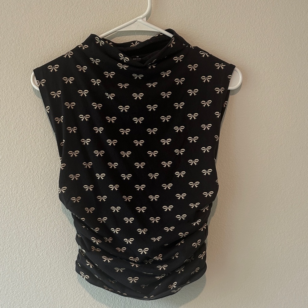 Maeve Black Top with White Bow Pattern